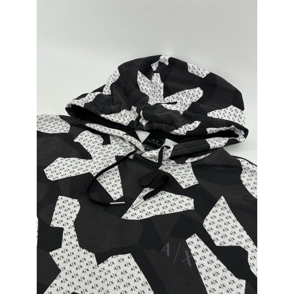 ARMANI EXCHANGE AOP All Over Print Logo Lightweight Hoodie Men's 2XL Black White